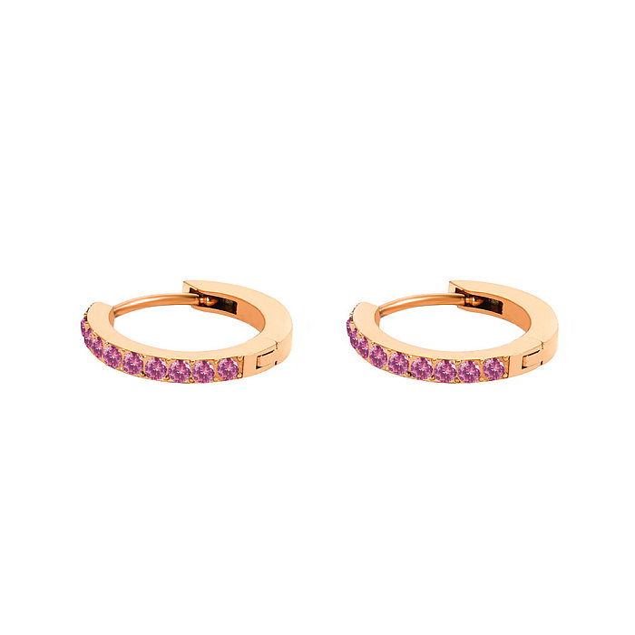 1 Pair Simple Style Round Plating Inlay Stainless Steel  Rhinestones 14K Gold Plated Earrings