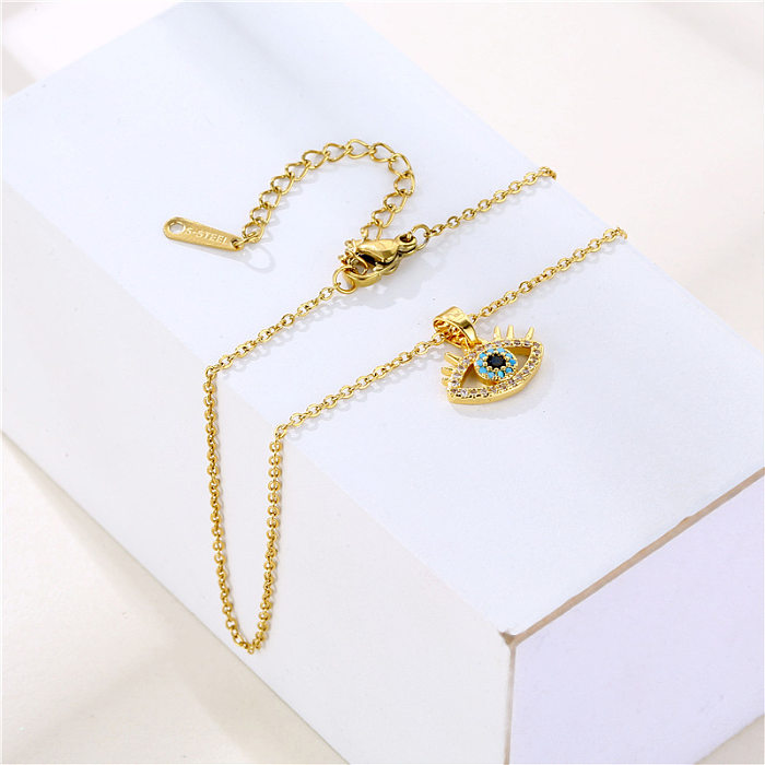 Casual Simple Style Devil'S Eye Stainless Steel  Plating Hollow Out Inlay Zircon Pendant Necklace