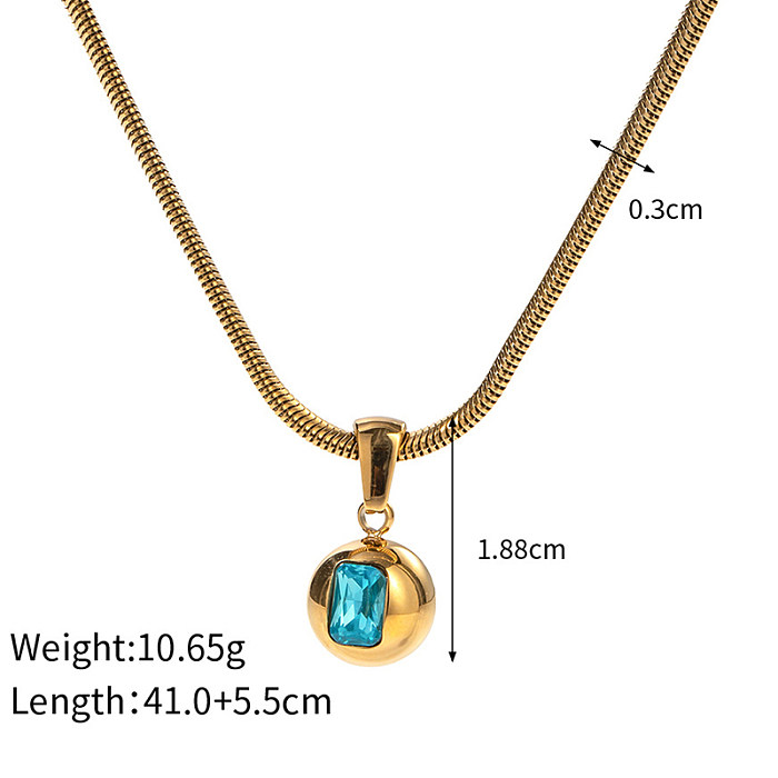 Sweet Round Stainless Steel  Plating Inlay Zircon 18K Gold Plated Pendant Necklace