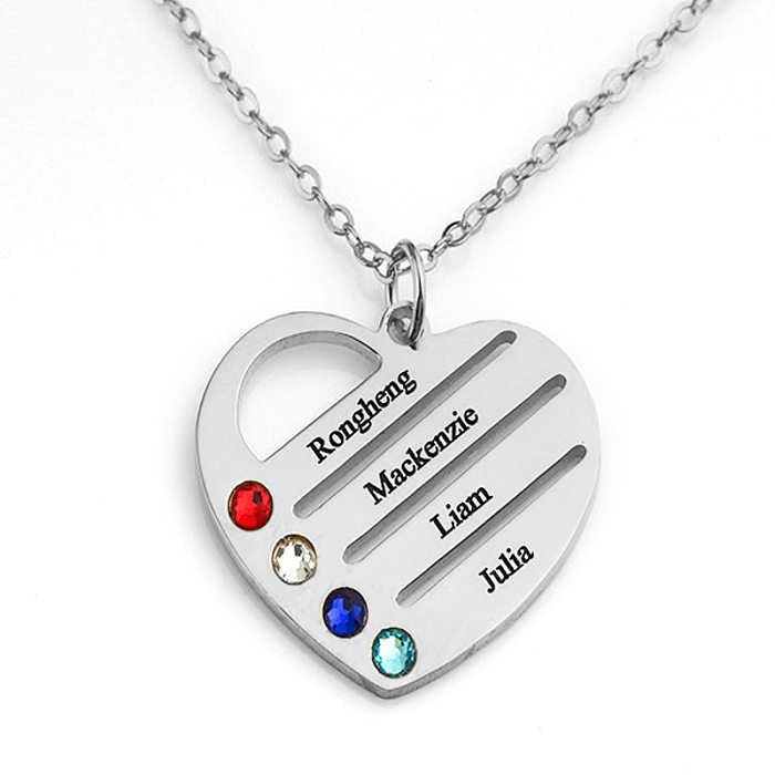 Simple Style Heart Shape Stainless Steel  Hollow Out Artificial Rhinestones Pendant Necklace