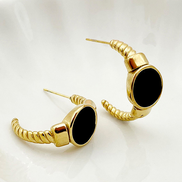 1 Pair Vintage Style Streetwear Commute C Shape Round Twist Enamel Plating Inlay Stainless Steel  Shell Gold Plated Ear Studs