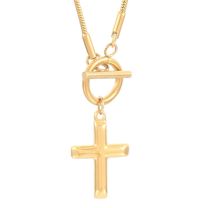 Collier plaqué or avec croix élégante en acier inoxydable
