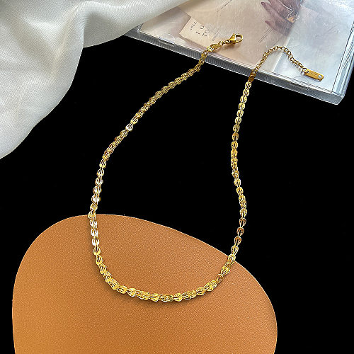 Einfache Halskette im koreanischen Stil, einfarbig, Edelstahlbeschichtung, 18 Karat vergoldet