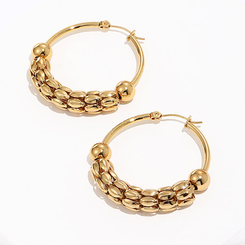 Fashion Round Stainless Steel  Gold Plated Hoop Earrings 1 Pair