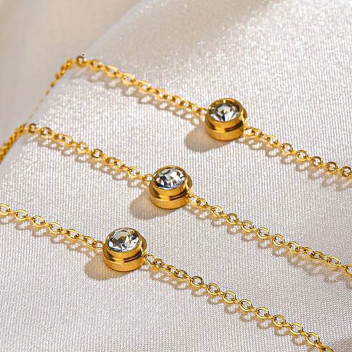 Simple Style Classic Style Round Stainless Steel 18K Gold Plated Rhinestones Bracelets In Bulk