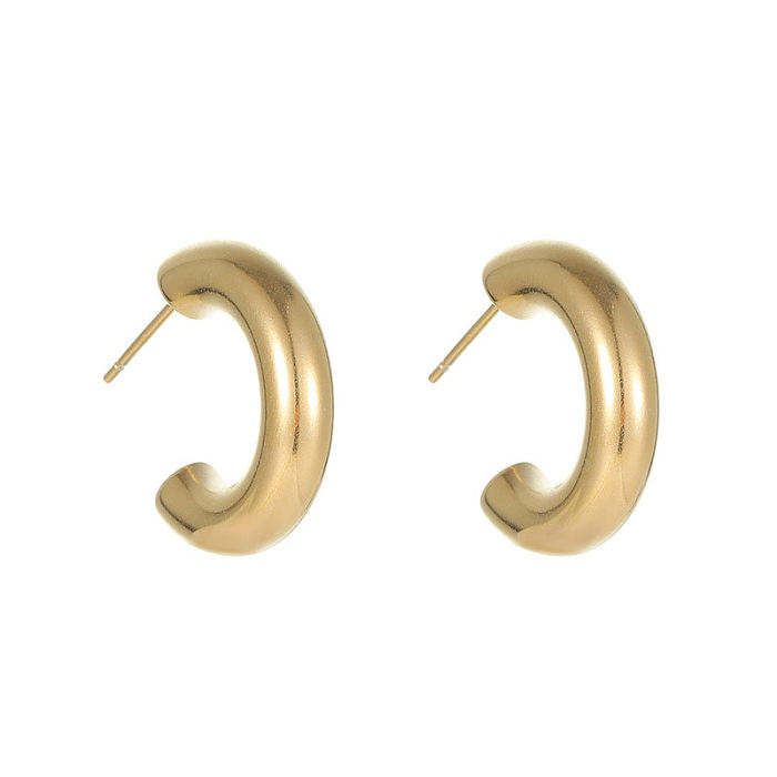 Boucles d'oreilles plaquées en acier inoxydable, style simple, en forme de C, 1 paire