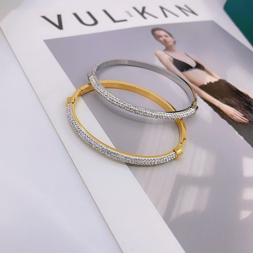 Classic Style Solid Color Titanium Steel Irregular Plating Inlay Zircon Gold Plated Bangle