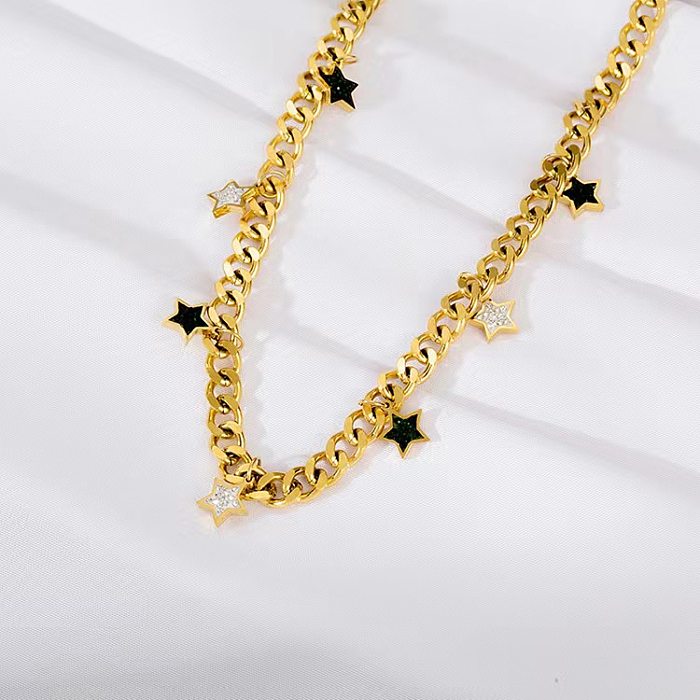 Schlichte Halskette mit Stern-Edelstahlbeschichtung und Zirkoneinlage, 18 Karat vergoldet