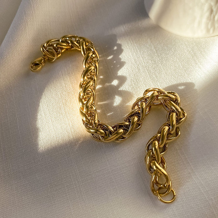 Atacado estilo simples cor sólida titânio aço chapeado pulseiras banhadas a ouro