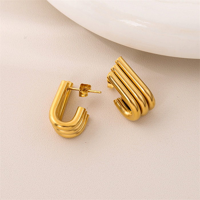 1 par de pinos de orelha banhados a ouro 18K estilo retrô simples em formato de U