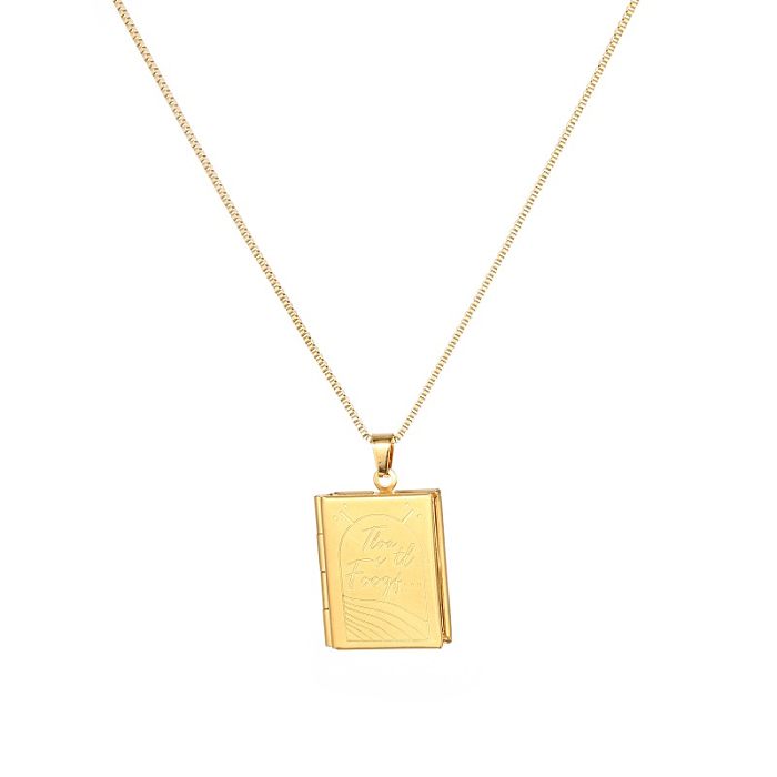 Lady Square Stainless Steel  Plating Inlay Natural Stone Zircon Gold Plated Pendant Necklace