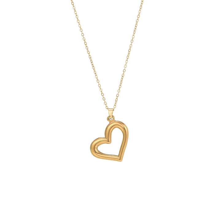 قلادة على شكل قلب من الفولاذ المقاوم للصدأ مطلية بالذهب عيار 18 قيراط مطلية بالذهب بتصميم بسيط