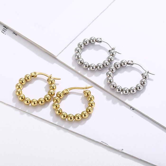 Fashion Gold Bead Circle Earrings Retro Stainless Steel  Earrings
