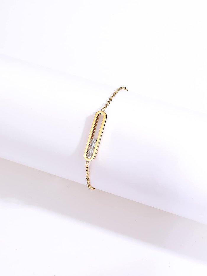 Pulseira retangular de zircão embutida em ouro 18K simples e pequena da moda