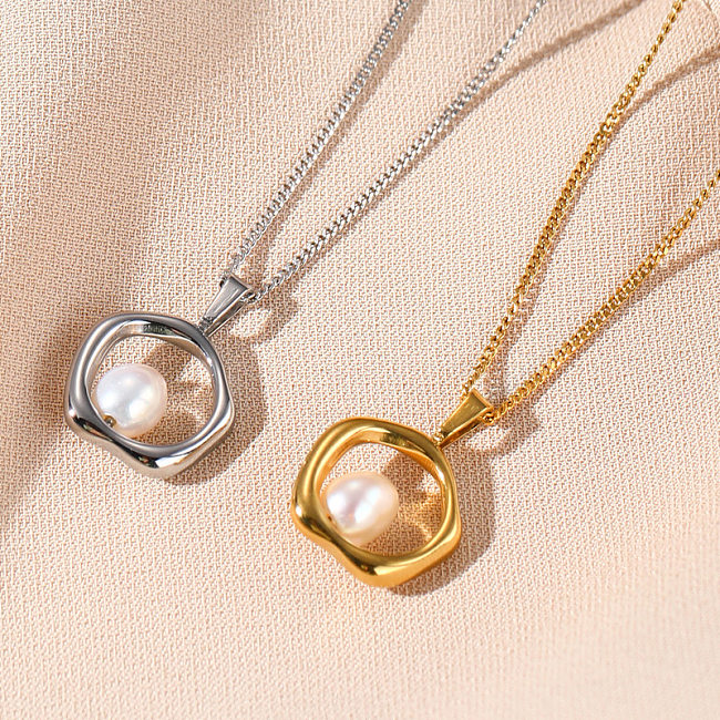 Collier avec pendentif en perles et incrustation de placage en acier inoxydable, couleur unie, 1 pièce