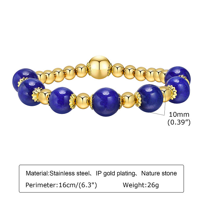 Bracelets de perles ronds rétro en acier inoxydable
