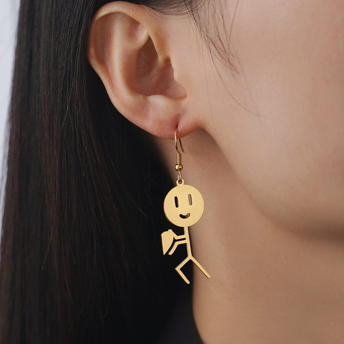 1 paire de boucles d'oreilles pendantes en acier inoxydable, placage de dessin animé amusant