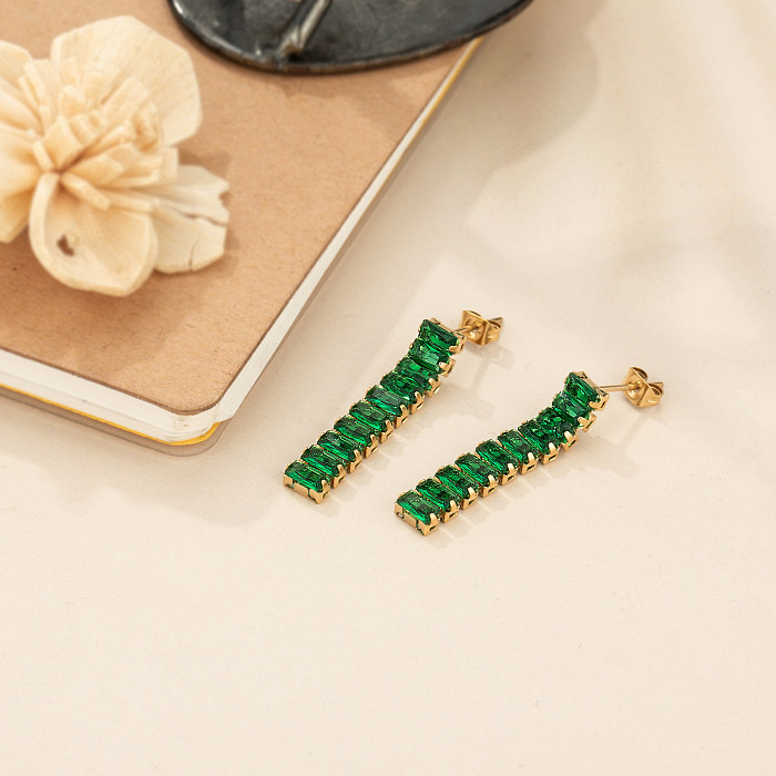 1 Pair Basic Simple Style Classic Style Solid Color Plating Inlay Stainless Steel  Zircon Gold Plated Ear Studs