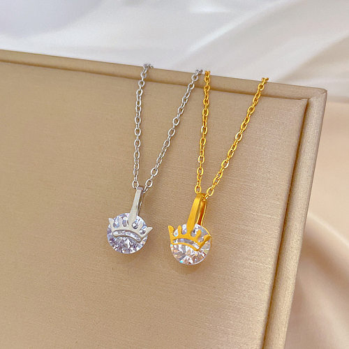 Lady Crown Stainless Steel Plating Inlay Zircon Pendant Necklace