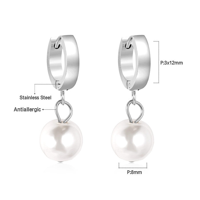 Fashion Geometric Stainless Steel  Plating Artificial Pearls Dangling Earrings 1 Pair