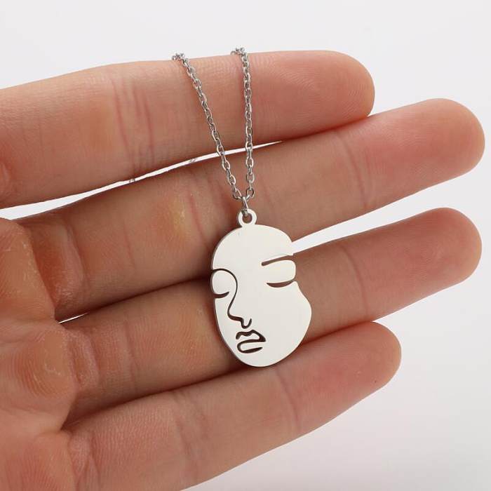1 pièce mode visage humain lettre lune en acier inoxydable placage creux pendentif collier