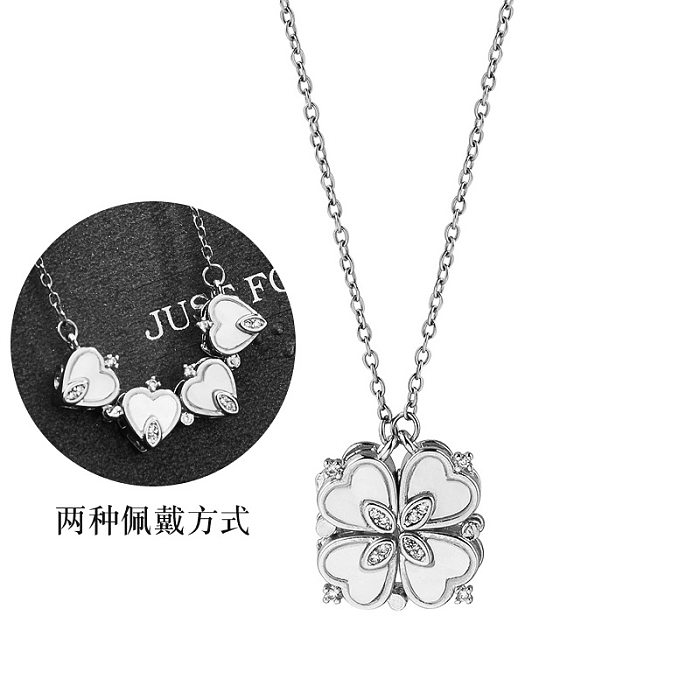 Simple Style Heart Shape Stainless Steel Patchwork Rhinestones Necklace 1 Piece