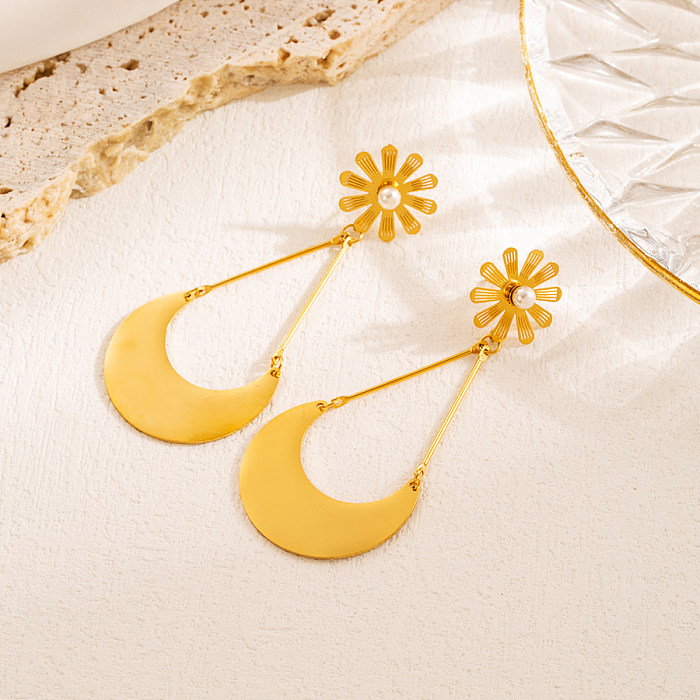 1 Paar elegante runde Quasten-Ohrringe mit Edelstahlbeschichtung, ausgehöhlt, 18 Karat vergoldet