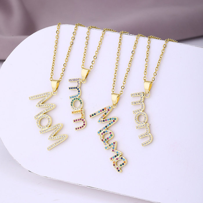 1 Piece MAMA Simple Style Letter Stainless Steel  Plating Inlay Zircon Pendant Necklace