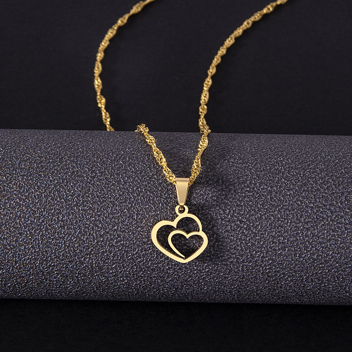 Romantic Heart Shape Stainless Steel  Pendant Necklace Plating No Inlaid Stainless Steel  Necklaces 1 Piece