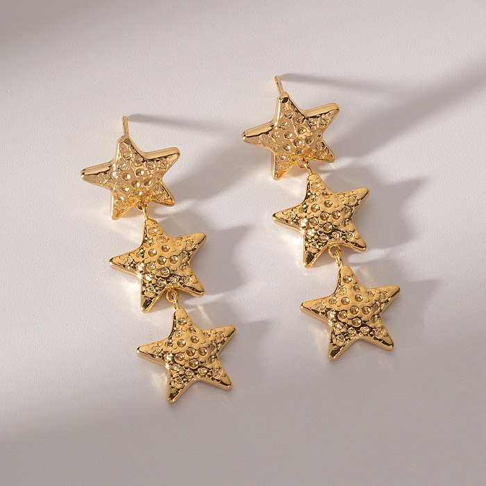 1 paire de boucles d'oreilles pentagramme Style Vintage Simple, plaqué couleur unie, en acier inoxydable plaqué or 18 carats