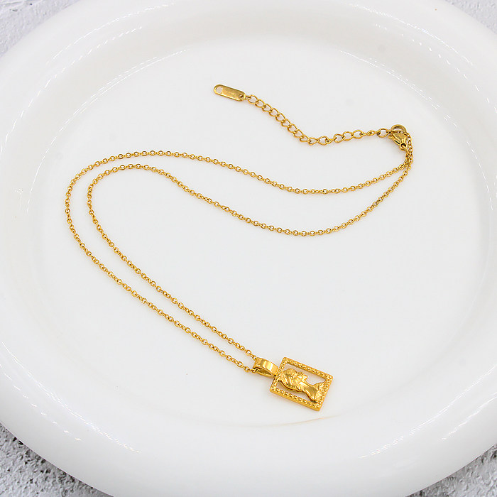 Retro Geometric Stainless Steel  Plating 18K Gold Plated Pendant Necklace