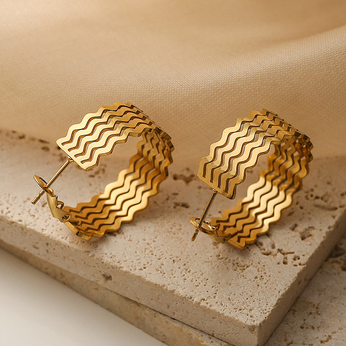 1 Pair Vintage Style Waves Plating Stainless Steel 18K Gold Plated Hoop Earrings