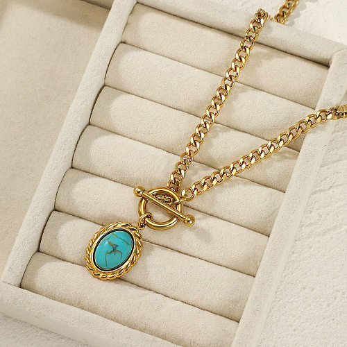 Fashion Oval Stainless Steel  Plating Turquoise Pendant Necklace 1 Piece