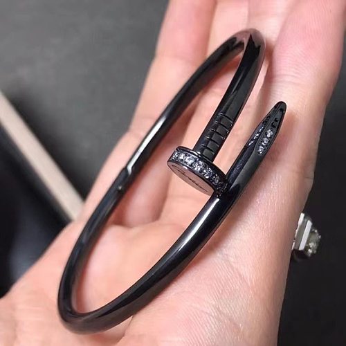 Hip-Hop Retro Solid Color Stainless Steel Inlay Zircon Bangle