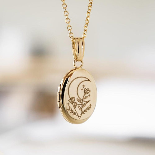 Basic Sweet Simple Style Sun Devil'S Eye Moon Stainless Steel  Plating Carving 18K Gold Plated Pendant Necklace