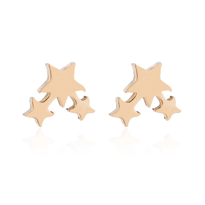 1 par de pinos de orelha banhados a ouro 18K, estilo simples, com estrela de polimento, aço inoxidável