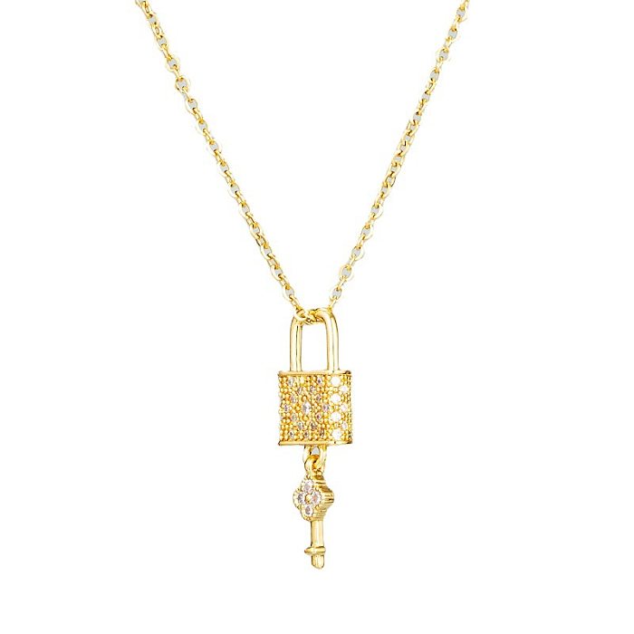 Retro-Diamantbesetzte Edelstahl-Halskette mit kleinem Schlossschlüssel im Großhandel