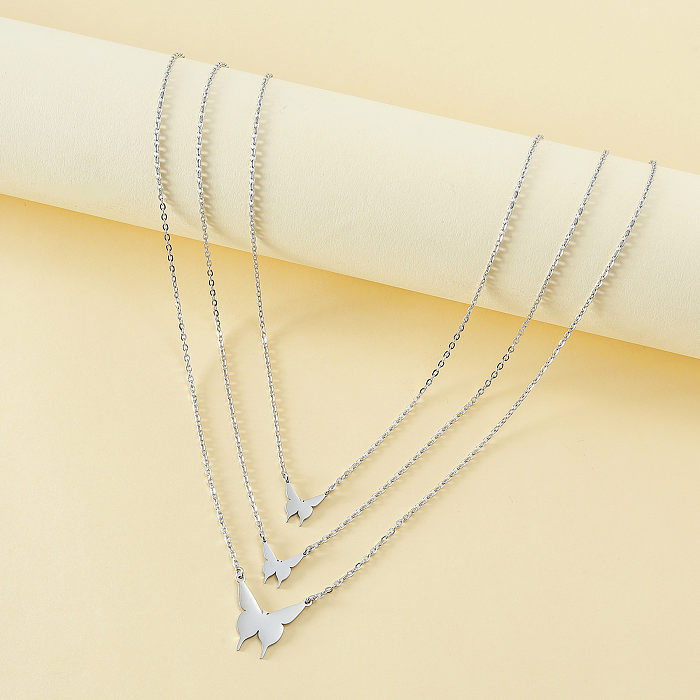 Simple Style Butterfly Stainless Steel  Polishing Necklace 3 Pieces