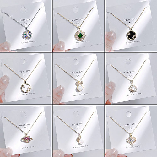 Streetwear Bow Knot Stainless Steel Inlay Artificial Gemstones Charms Pendant Necklace