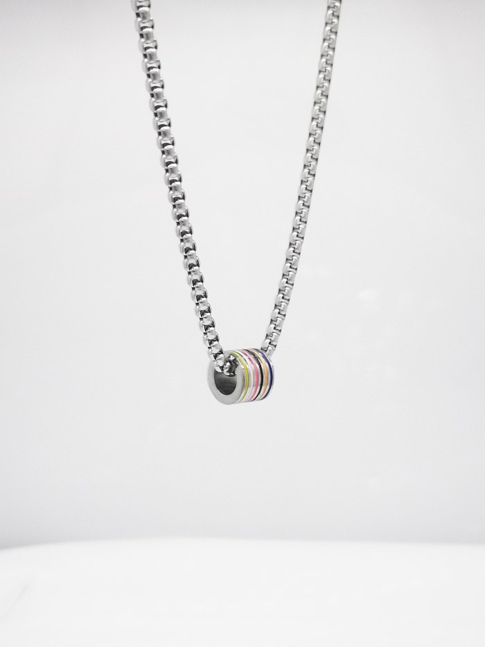 Punk Streetwear Sports Round Stainless Steel  Pendant Necklace