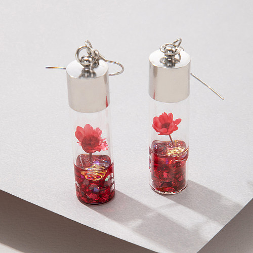 1 paire de boucles d'oreilles pendantes en acier inoxydable Glam Romantic Rose