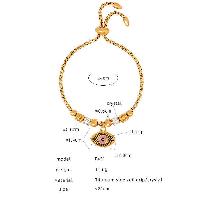 Luxuriöse tropisch glänzende herzförmige Augen-Titanstahl-Emaille-Überzug-Inlay-Zirkon-Armbänder mit 18-Karat-Vergoldung. Armbänder mit Kordelzug
