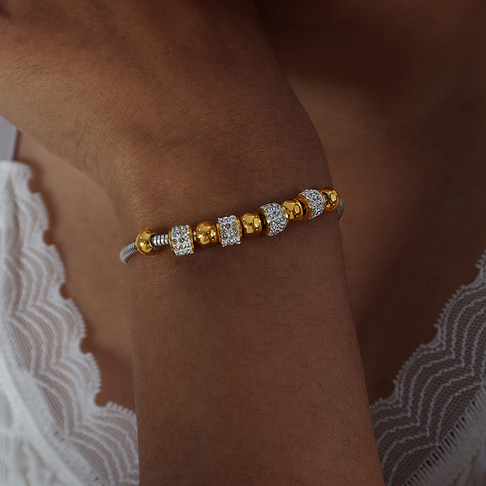 Bracelets en cristal incrustés d'acier et de titane ronds de style simple