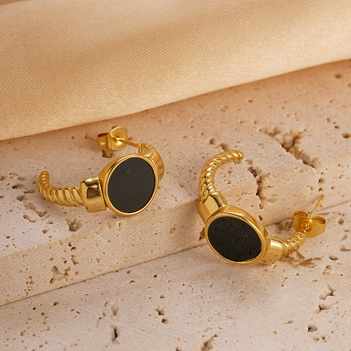 1 Pair Modern Style Oval Twist Enamel Plating Inlay Stainless Steel  Shell Gold Plated Ear Studs