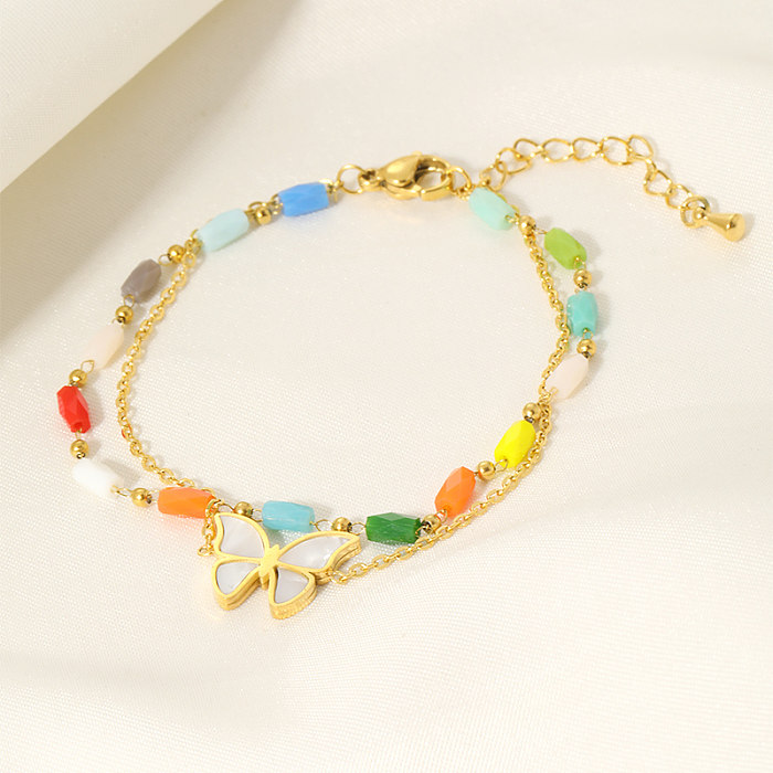 Classic Style Butterfly Stainless Steel Layered Plating Inlay 18K Gold Plated Bracelets