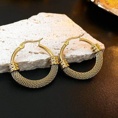 1 Pair Casual Simple Style Circle Grid Plating Stainless Steel  Stainless Steel 18K Gold Plated Earrings