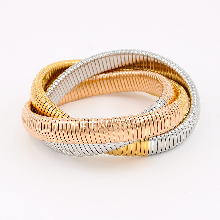 Hip-Hop Solid Color Stainless Steel Three-Layer Elastic Plating 18K Gold Plated Cobra Bracelet