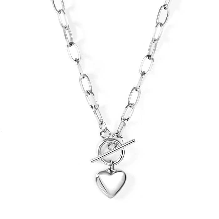 Collier pendentif en acier inoxydable avec serrure en forme de cœur Streetwear