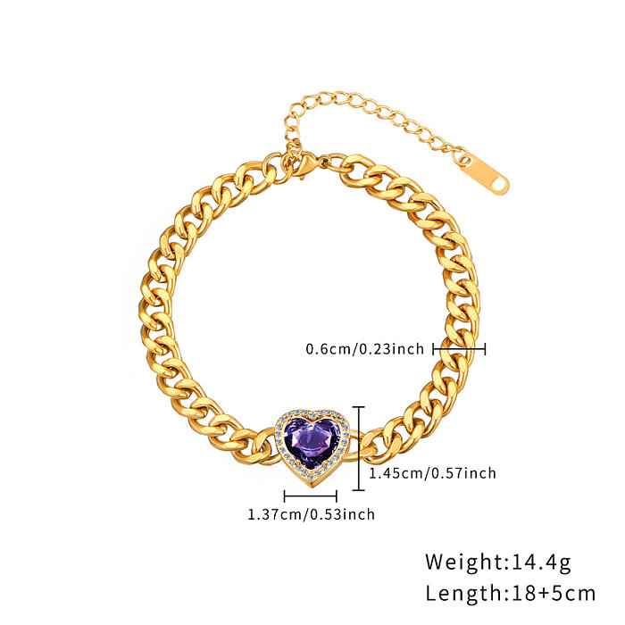 Wholesale Casual Simple Style Classic Style Heart Shape Stainless Steel Titanium Steel Plating Inlay Gold Plated Zircon Bracelets