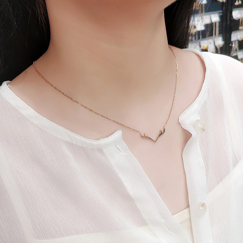 Retro Simple Style Antlers Stainless Steel Plating Pendant Necklace